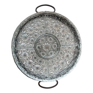 Vintage Crystal and Silver Carved Appetizer Tray, 1920s, Set of 2 For Sale