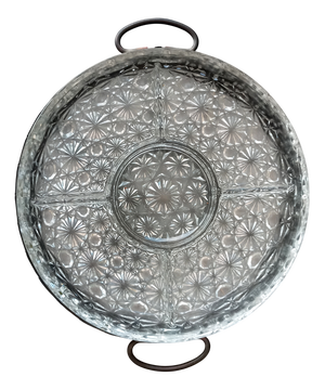Vintage Crystal and Silver Carved Appetizer Tray, 1920s, Set of 2