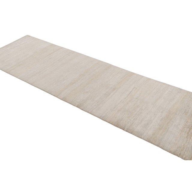 Rug & Kilim Rug & Kilim’s Contemporary Textural Runner Rug in Beige-Brown Striae For Sale - Image 4 of 7