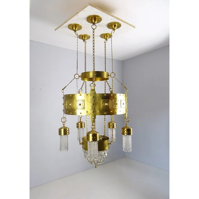 Large Art Nouveau Chandelier in Brass, Vienna, 1890s For Sale - Image 9 of 12