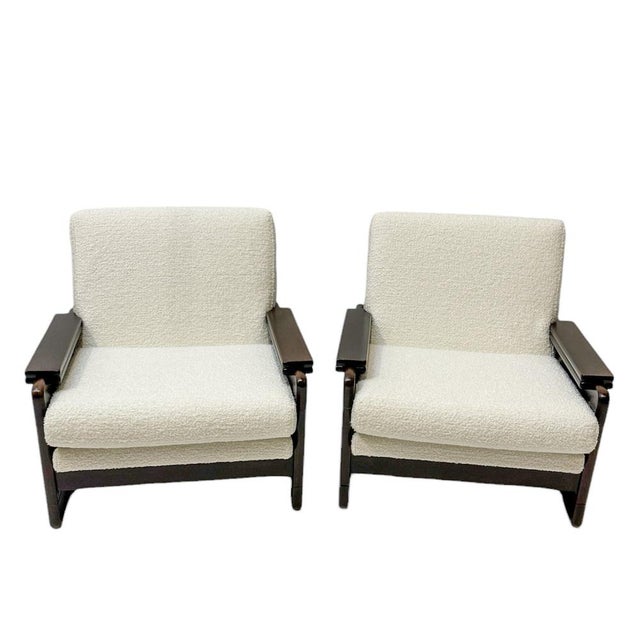 Magnificent and rare pair of Mid-Century Modern lounge chairs. In the style of Martin Visser for 't Spectrum. Striking...