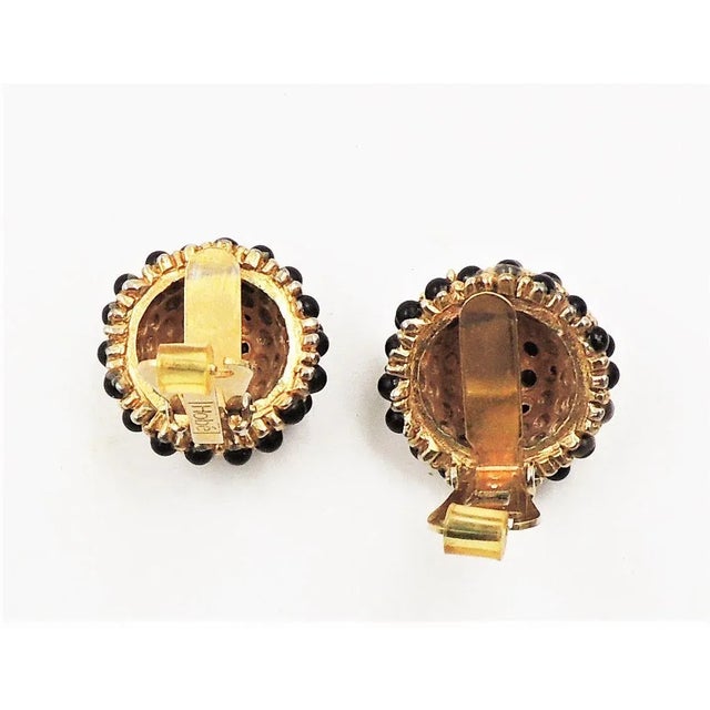 1960s Vintage 1960s Hobe Domed Faux-Onyx & Clear Rhinestone Clip Earrings - 2 Pieces For Sale - Image 5 of 9