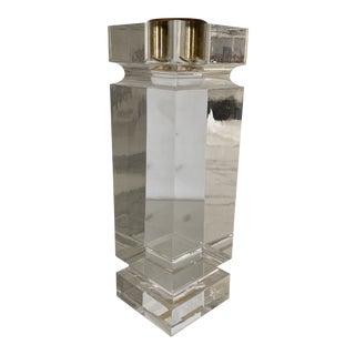 Monumental Italian 1986 Art Deco Acrylic and Brass Candleholder For Sale