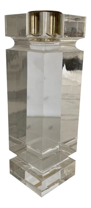 Monumental Italian 1986 Art Deco Acrylic and Brass Candleholder
