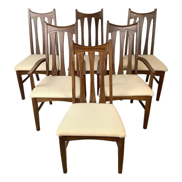 Set of Six Mid-Century Walnut Dining Chairs For Sale