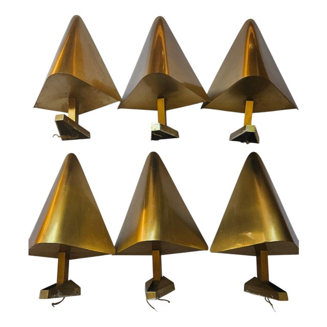 Mid-Century Brass Wall Lamps, Germany, 1970s, Set of 6 For Sale