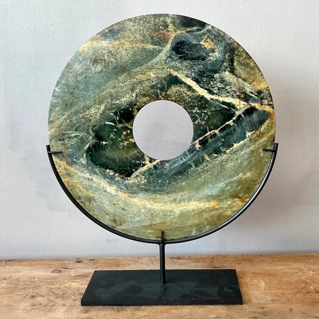 Late 20th Century Vintage Boho Green Marble Bi Disc For Sale - Image 5 of 7