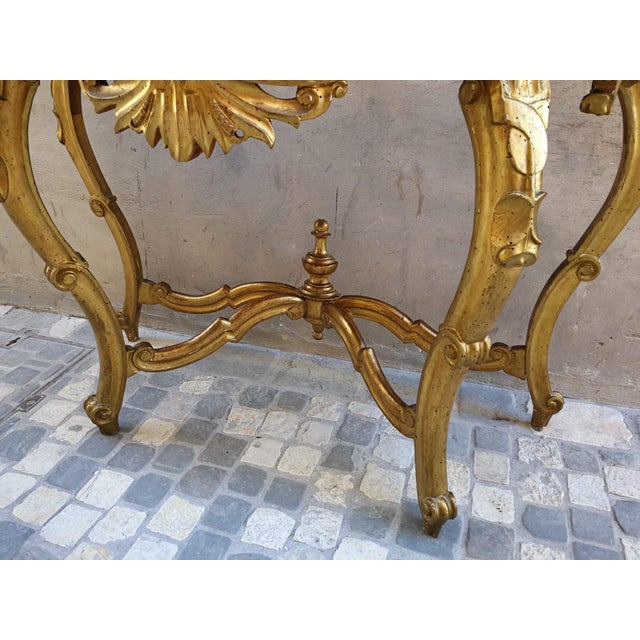 Gilded and Carved Console with White Marble Top For Sale - Image 4 of 5