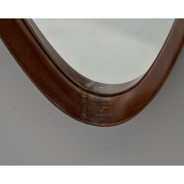Wood Italian Mid-Century Walnut Oval Mirror For Sale - Image 7 of 11