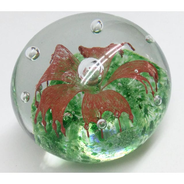 Vintage Flower Glass Paperweight For Sale - Image 4 of 9
