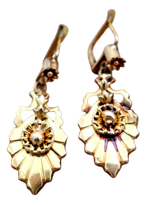 Gold Earrings with Leaf Shaped Reliefs, Set of 2