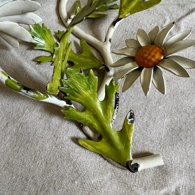 Italian Vintage Italian Floral Daisy Tole Wall Mounted Candle Holder For Sale - Image 3 of 8