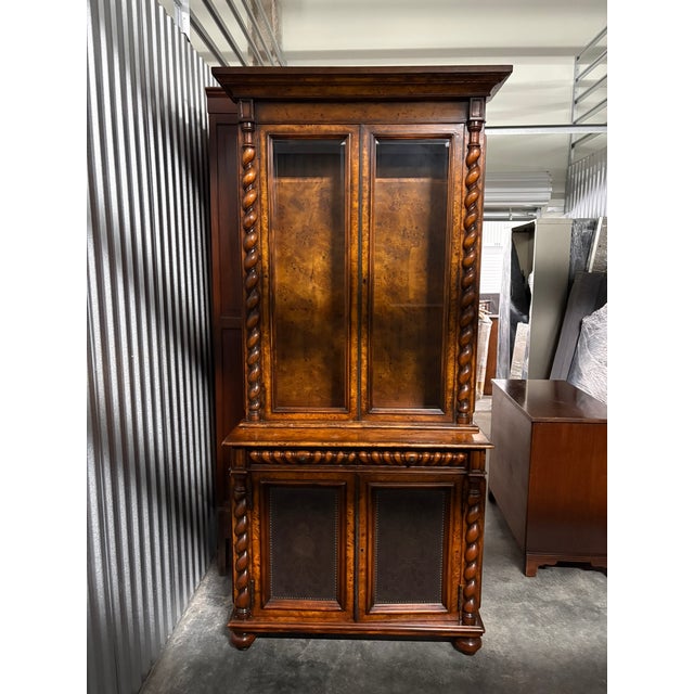 Bookcase or Display Cabinet Burl Wood and Twist Columns, Mid 20th Century For Sale - Image 4 of 14
