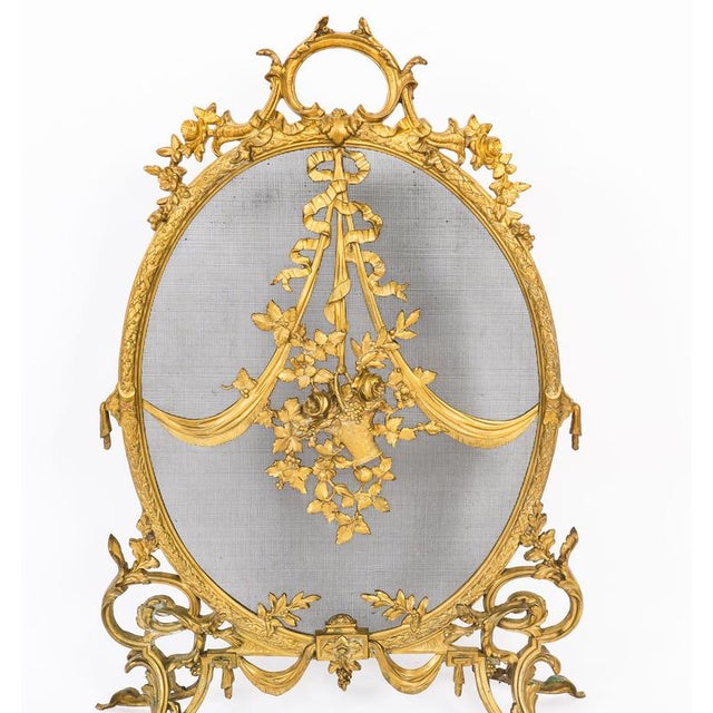 Metal Antique French Rococo Revival Brass Fire Screen, 1800s For Sale - Image 7 of 13