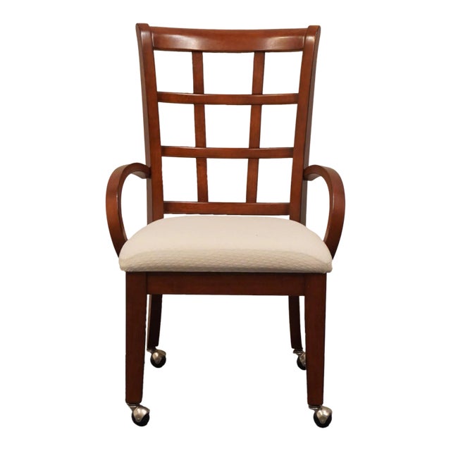 Bassett Furniture Traditional Contemporary Style Window Back Dining Arm Chairs For Sale