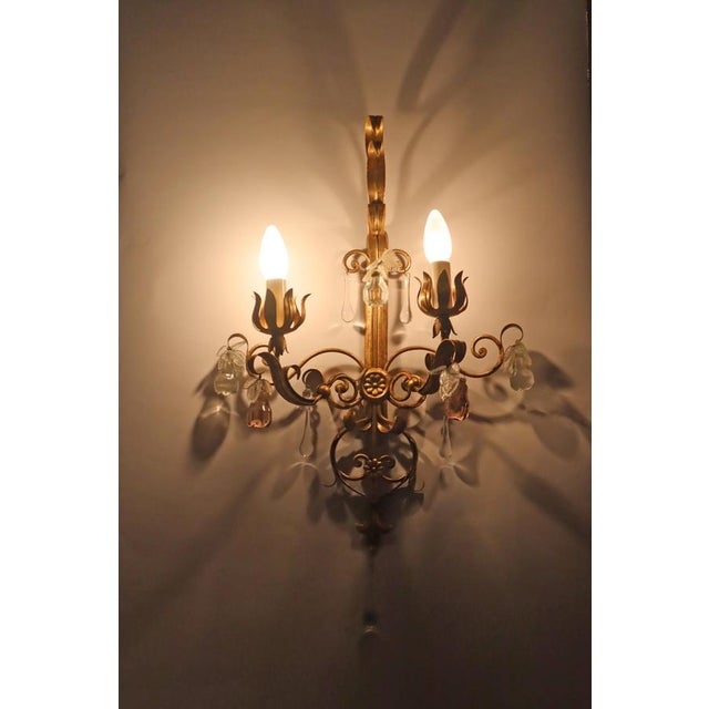 Venetian Hollywood Regency Chandelier with Crystal Glass & Leaves, 1950s For Sale - Image 9 of 18