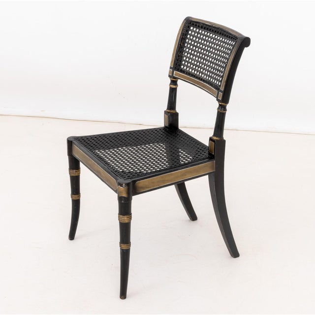 Mid 20th Centur Regency Style Ebonized Caned Chairs, Pair For Sale In New York - Image 6 of 9