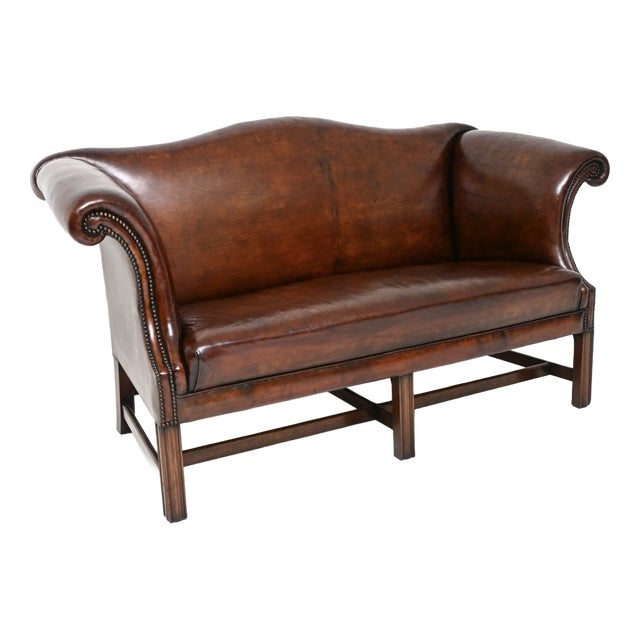 Antique Leather Hump Back Sofa, 1920s For Sale