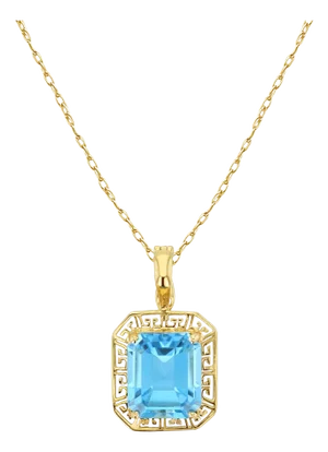 Blue Topaz with Gold Greek Key Bezel Necklace 16"