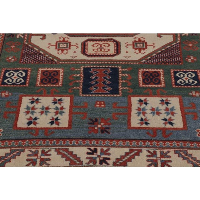 Rug & Kilim Rug & Kilim’s Kazak-Inspired Rug, Tribal Geometric Patterns in Green & Red For Sale - Image 4 of 10