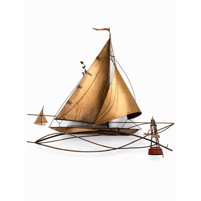 Curtis Jere Vintage Curtis Jere/Artisan House Signed 1977 Brass Sailboat & Buoy Wall Sculpture For Sale - Image 4 of 7