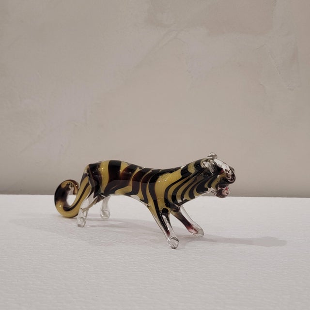 Glass 20th Century Tiger Figurine in Murano Glass, Italy, 1970s For Sale - Image 7 of 13