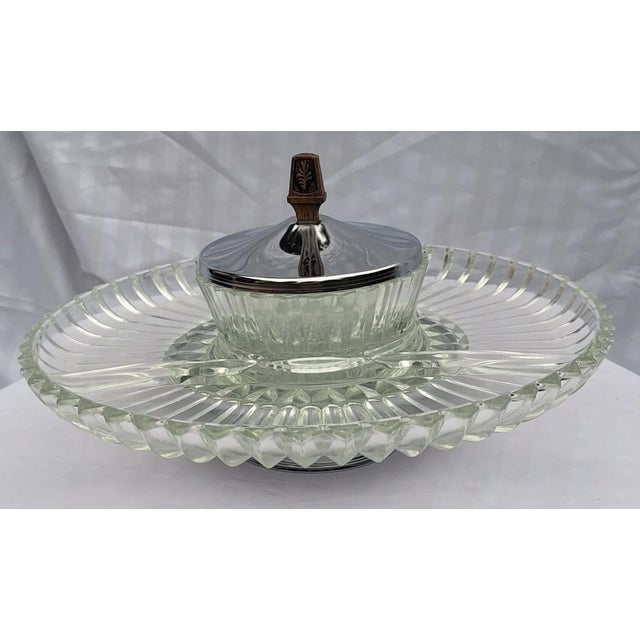 Mid-Century Modern 1970's Kromex Sculptura Walnut Accent Lazy Susan Serving Tray For Sale - Image 3 of 12