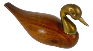 Mid-Century Teak and Brass Duck Sculpture, 1960s-1970s
