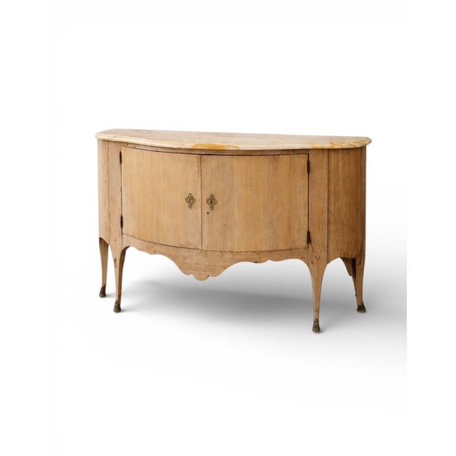 19th-C. French Louis XV Cerused Oak Marble Top Demilune Buffet / Cabinet / Chest / Sideboard - Swedish Styling For Sale - Image 4 of 7