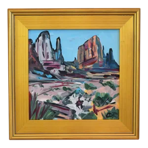 Impressionist Southwestern Landscape Oil Painting by Listed Artist “Corbellic” Including the Antiqued Gold Wood Frame