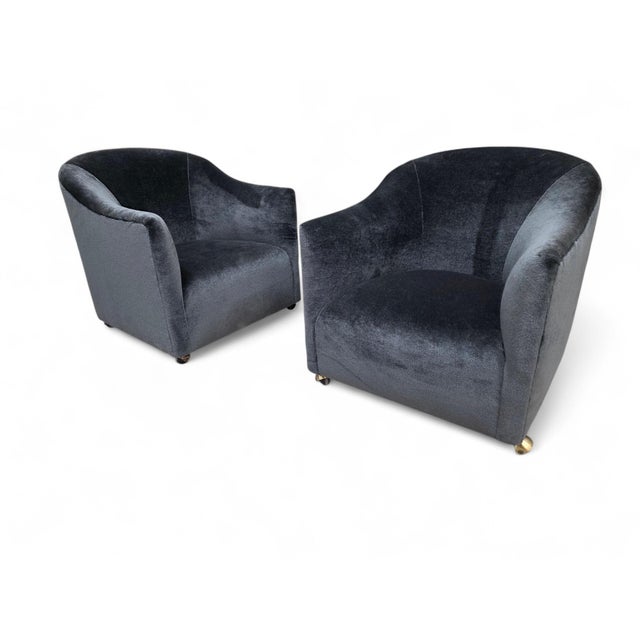Textile Mid 20th Century Barrel Back Club Chairs Attributed to Kroehler Newly Reupholstered - Pair For Sale - Image 7 of 9