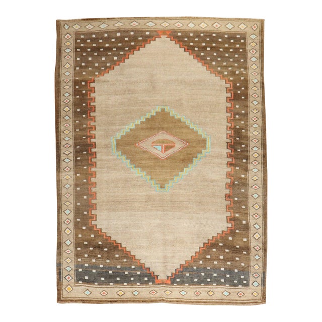 Zabihi Collection Geometric Vintage Turkish Room Size Rug - 6'10" x 9'4" For Sale