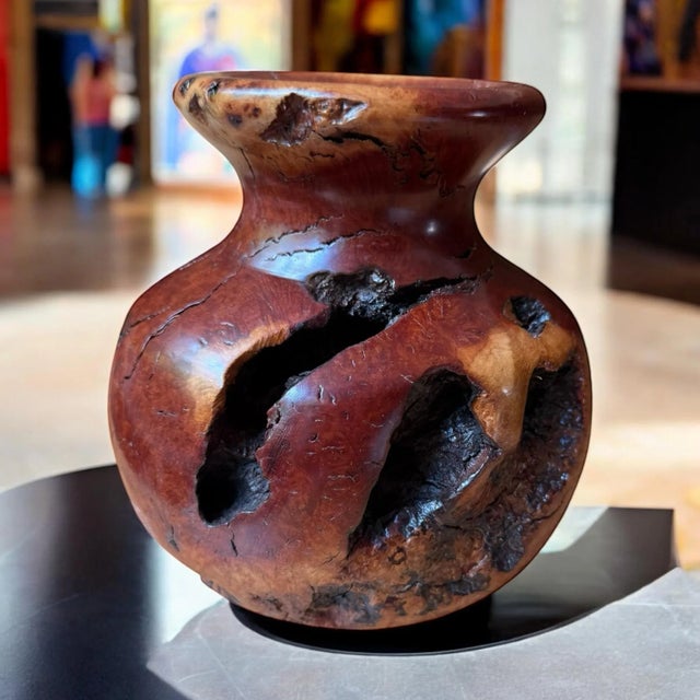 Wood Vintage Brutalist Burlwood Hand Turned Sculpture Art Vase Decor For Sale - Image 7 of 12
