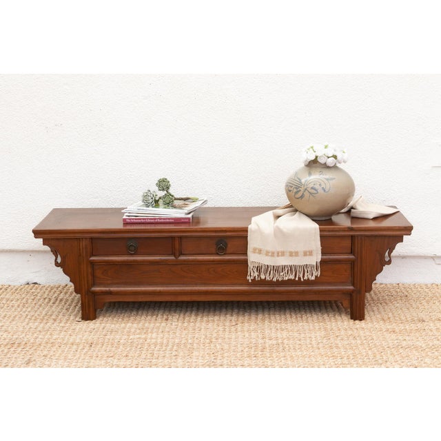Antique Elm Low Kang Table With 3 Drawers For Sale - Image 12 of 12