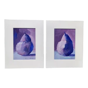 "Smooth Jazz Duo" Contemporary Original Set of 2 Impressionist Fauvist Pear Still Life Paintings by Linda McDonough