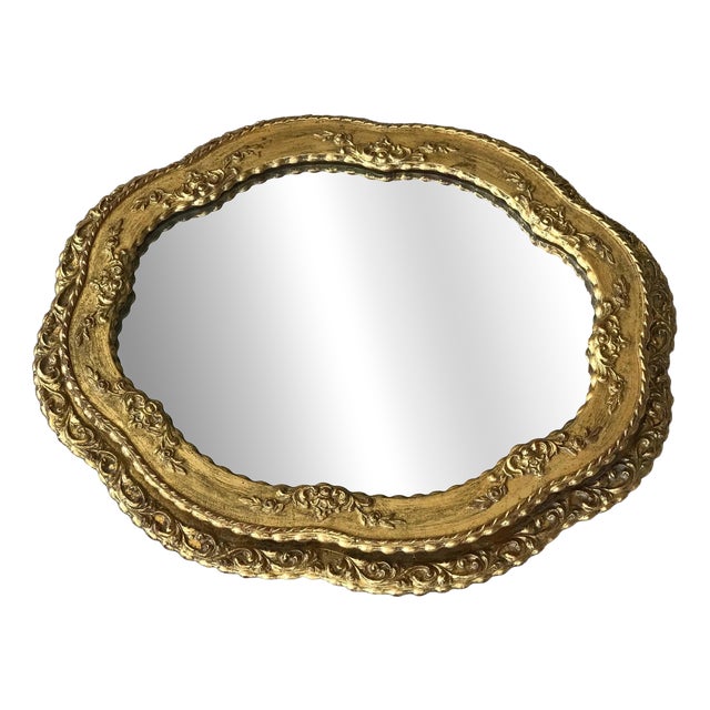 Italian Baroque Oval Gilt Gesso Woo Mirror, 1930s For Sale