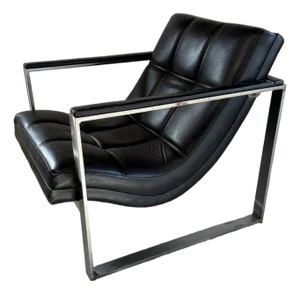 Vintage Chrome Leather Lounge Chair – Mid Century Modern Bauhaus Accent Seating
