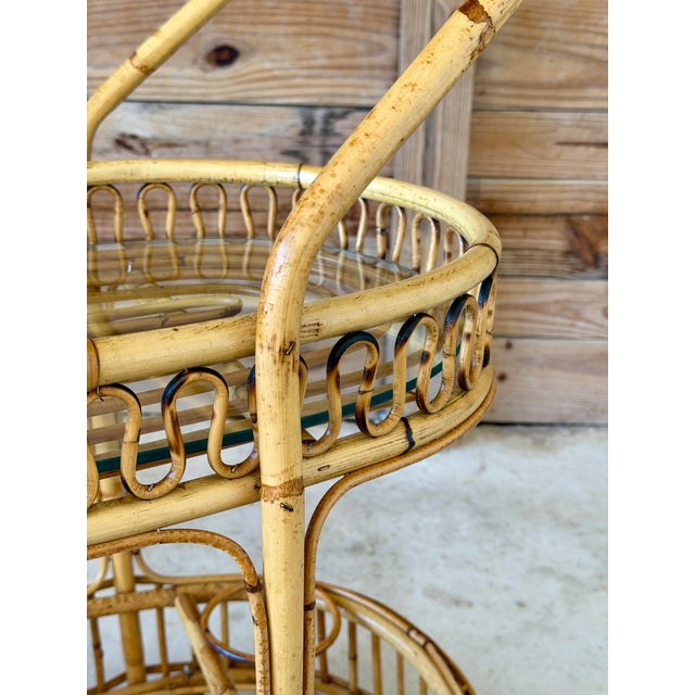 Mid-Century Italian Rattan and Bamboo Bar Cart in the Manner of Franco Albini For Sale In Naples, FL - Image 6 of 12