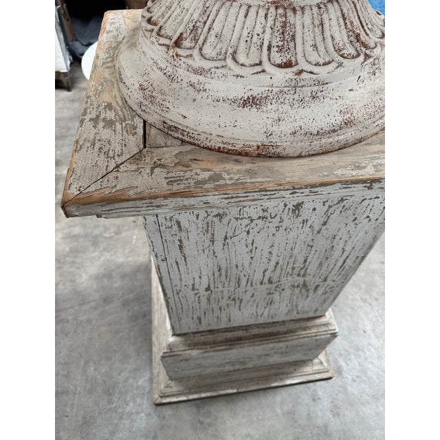 Wood Late 20th Century Iron Urn With Wooden Pedestal For Sale - Image 7 of 18