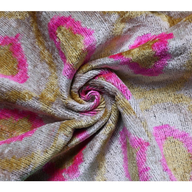 Mid-Century Modern Pink Ikat Silk Velvet Pillow 20x20 | Handmade Luxury Designer Cushion For Sale - Image 3 of 7