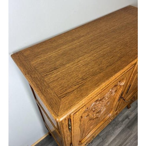 Brown Vintage French Louis XVI Style Oak Cabinet with Carved Panels For Sale - Image 8 of 12