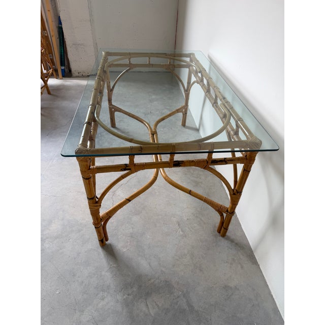 Vintage Dal Vera Italian Rattan & Bamboo Rectangular Dining Table With Glass Top For Sale In Miami - Image 6 of 16