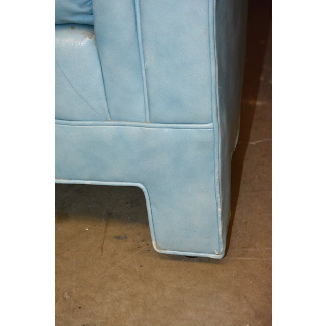 Vintage Drexel Aqua Blue Tufted / Buttoned Leather Chesterfield Loveseat Sofa For Sale - Image 12 of 18