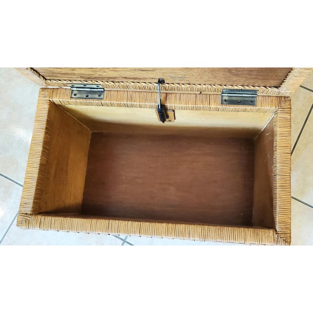 Late 20th Century Sturdy Chest, Wood Interior W Rattan Exterior, Bronze Handles For Sale - Image 5 of 12