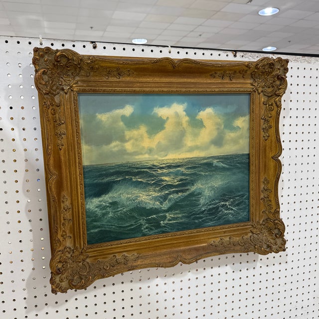 Vintage Seascape Oil Painting – Ornate Gilt Frame For Sale - Image 4 of 12