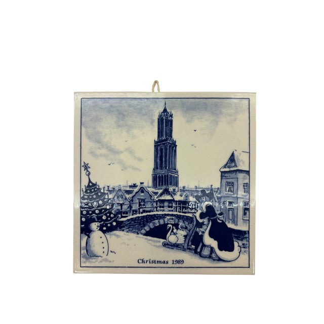 First Edition Delft Christmas 1989 Blue and White Decorative Tile Plate Art Hand made in Holland. This tile has a white...