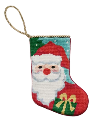 Santa Embroidered Needlepoint Mini Stocking