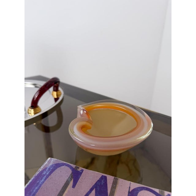 1970s Peach-Orange Sommerso Murano Glass Shell Bowl or Ashtray by Flavio Poli for Seguso, Italy, 1970s For Sale - Image 5 of 18