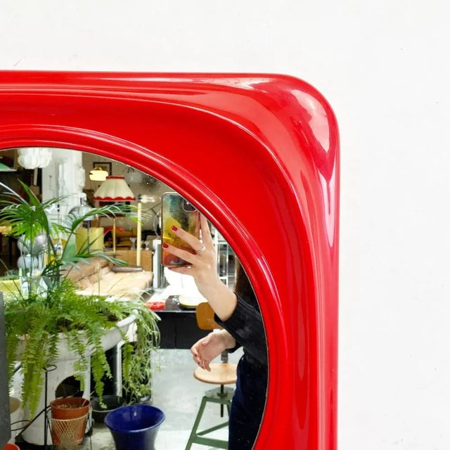 Mid-Century Modern Italian Red Plastic Mirror, 1980s For Sale - Image 6 of 9