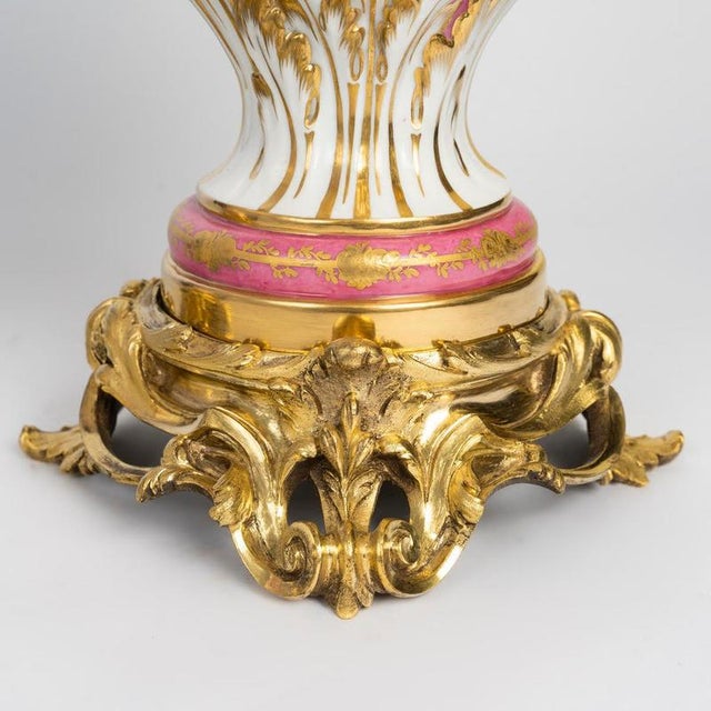Metal Painted Porcelain Vases with Gilded Bronze Mounts, 19th Century, Set of 2 For Sale - Image 7 of 10